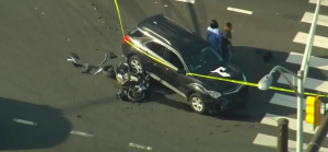 motorcycle badly damaged