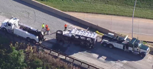dump truck overturns